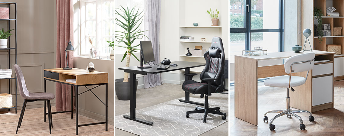 Tri različite vrste radnih stolova i uredskih stolica za kućni ured