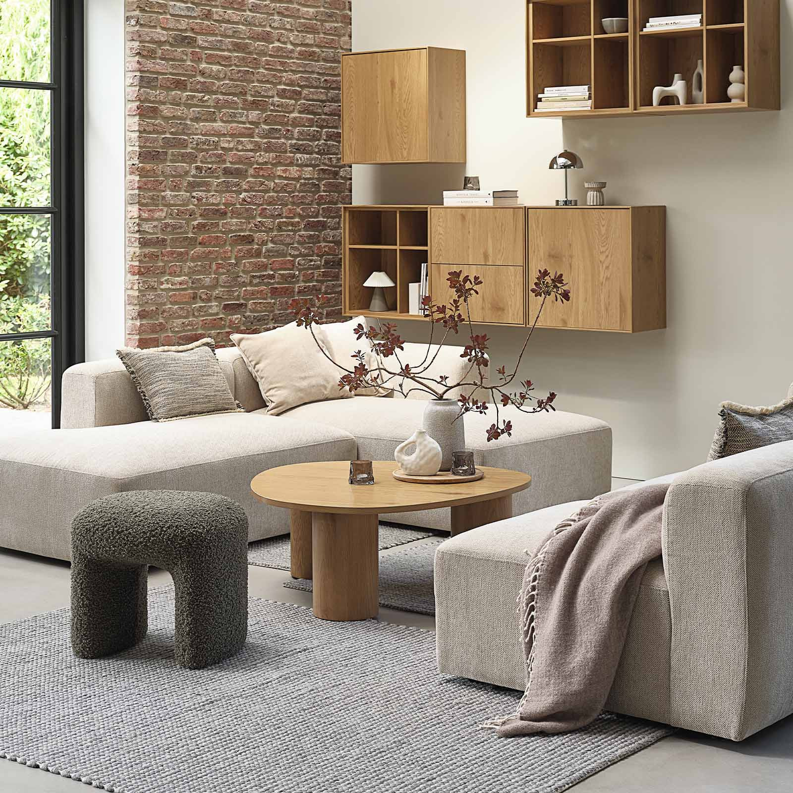 SKEJBY modularna sofa Bež modularna kutna garnitura s otvorenim krajevima u dnevnom boravku