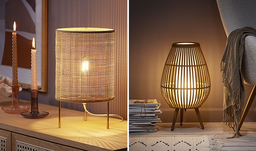 Stolna lampa ALBERT i podna lampa DANI Stolna lampa od ratana i podna lampa od bambusa